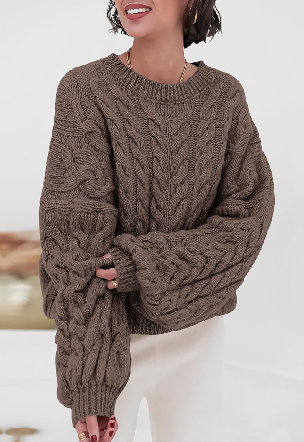 PRETTYGARDEN Womens Sweaters Spring 2026 Cable Knit Long Sleeve Crewneck Oversized Sweater Chunky Pullover Loose Outfits - Image 3