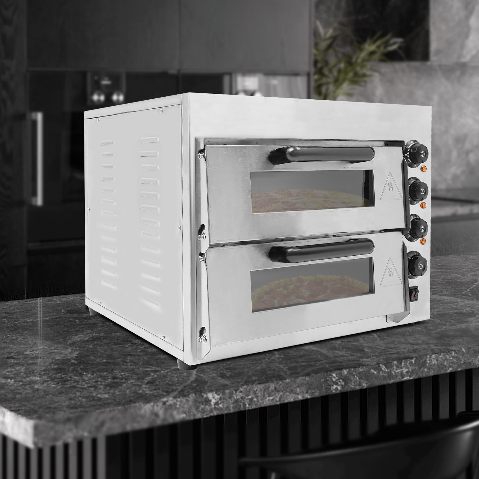 3000 W Forno elettrico per pizza in acciaio inox con regolazione della temperatura, 2 piani forno multifunzione forno per pizza con timer, forno per pizza commerciale forno per interni