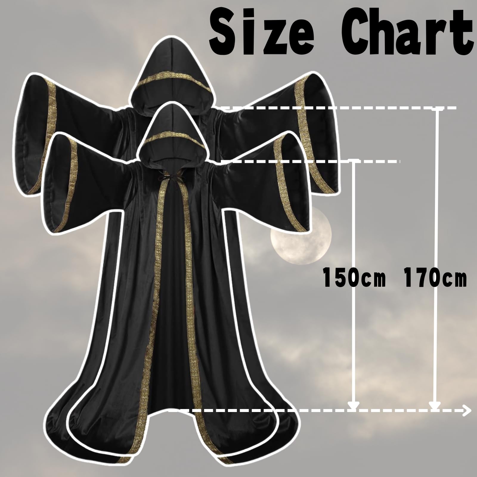 Mystic Adult Wizard Robe with Dutch Velvet,Medieval Knight Hooded Cloak - Image 4