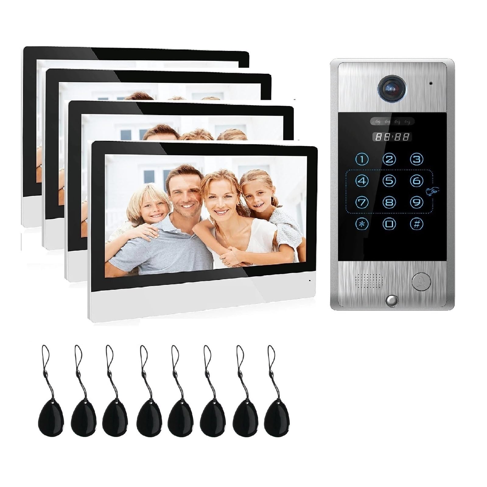 HVSYVVSRL 4-wire WiFi Video Doorphone Doorbell Intercom 10 Inch 1080P Touchscreen Monitor APP Swipe Card 4in1 Unlock Tuya App Two Way Audio(4M1D)