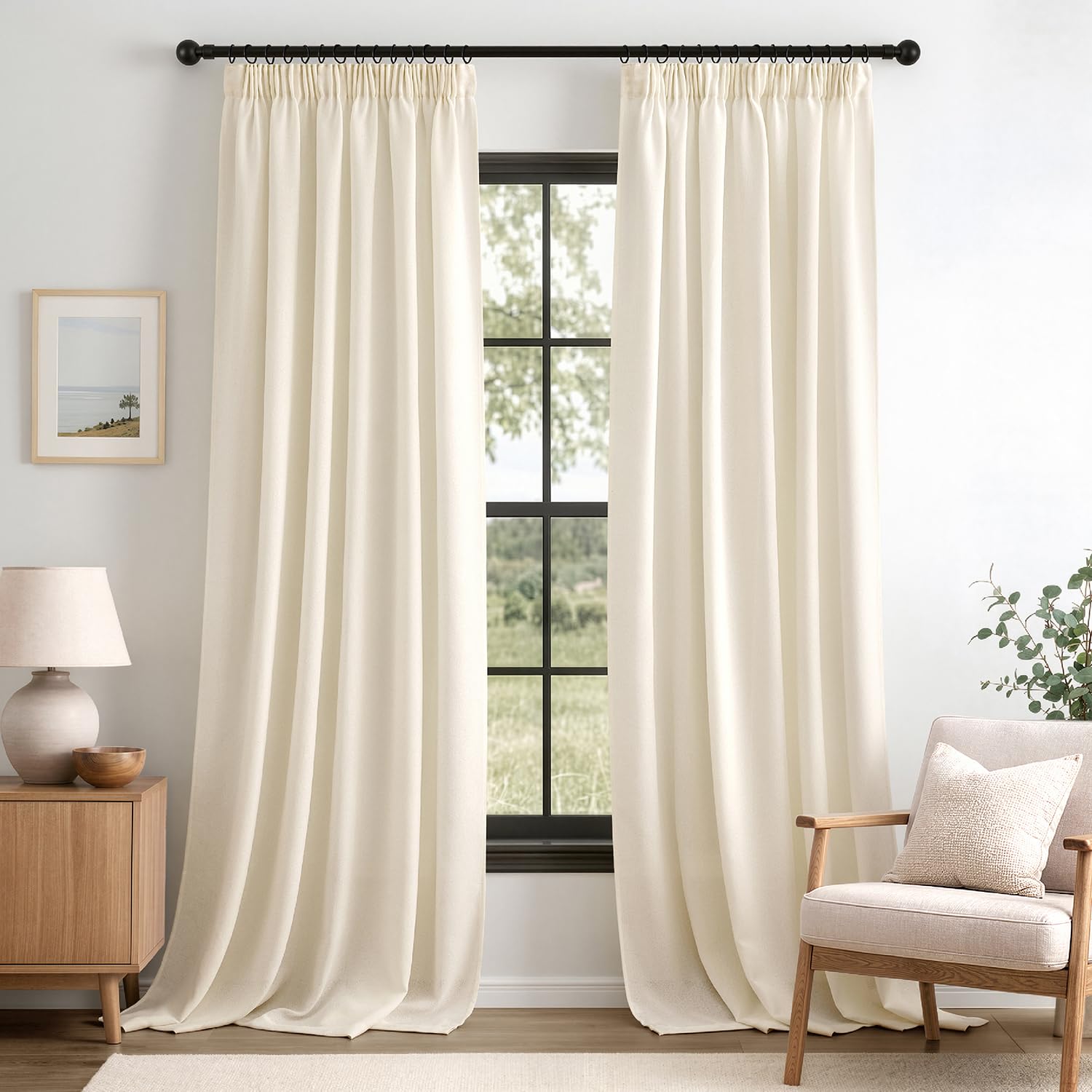 MIULEE Tende Effetto Lino Bianco con Fettuccia 2 Pezzi 140x225 cm | Tessuto effetto lino con fettuccia per soggiorno, camera da letto e cameretta; facile montaggio.