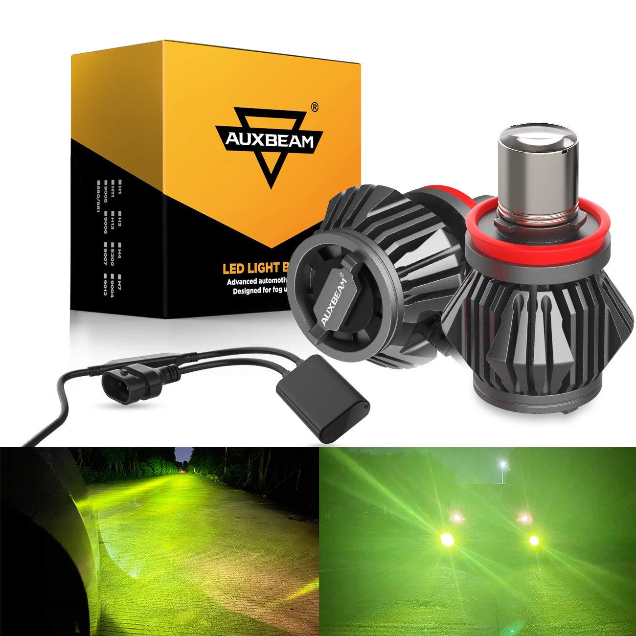 Auxbeam H11 Fog Light Bulb, 4000 Lumen 3000K Golden Yellow 500% Brighter than Stock Bulb, Focused-Be