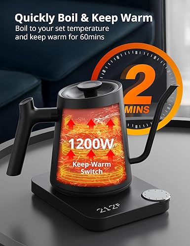 Miniatura 2 de Hervidor eléctrico de cuello de cisne, hervidor de vertido para café y té, caldera de agua potente y rápida de 1200 W, control de temperatura,