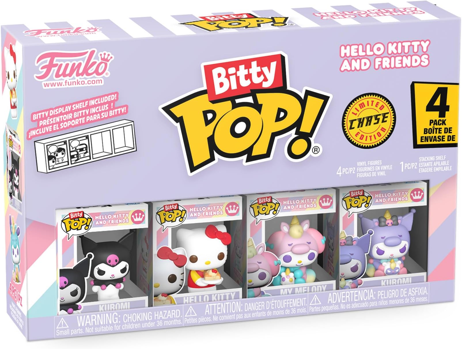 Bitty POP! 4 Pack: Hello Kitty and Friends - Kuromi, Hello Kitty, My Melody (Unicorn), Mystery Mini Figure - 1 in 6 chance of receiving the rare Chase variant - Styles may vary - 0.9 inch