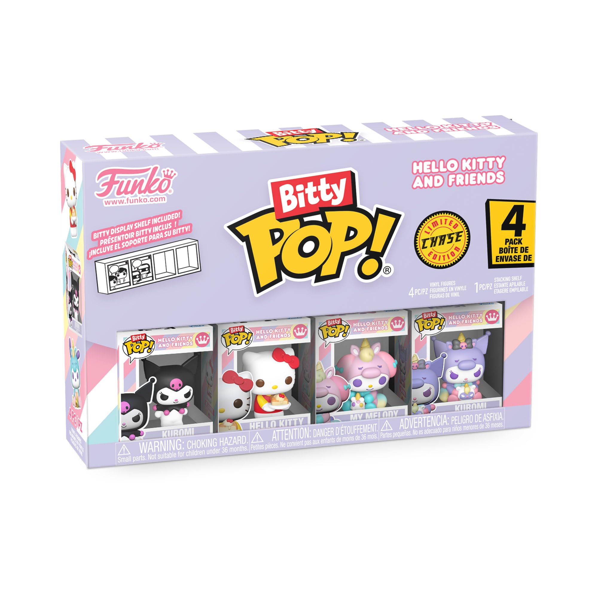 Funko Bitty POP! 4 Pack: Hello Kitty and Friends - Kuromi, Hello Kitty, My Melody (Unicorn), Mystery Mini Figure - 1 in 6 chance of receiving the rare Chase variant - Styles may vary - 0.9 inch