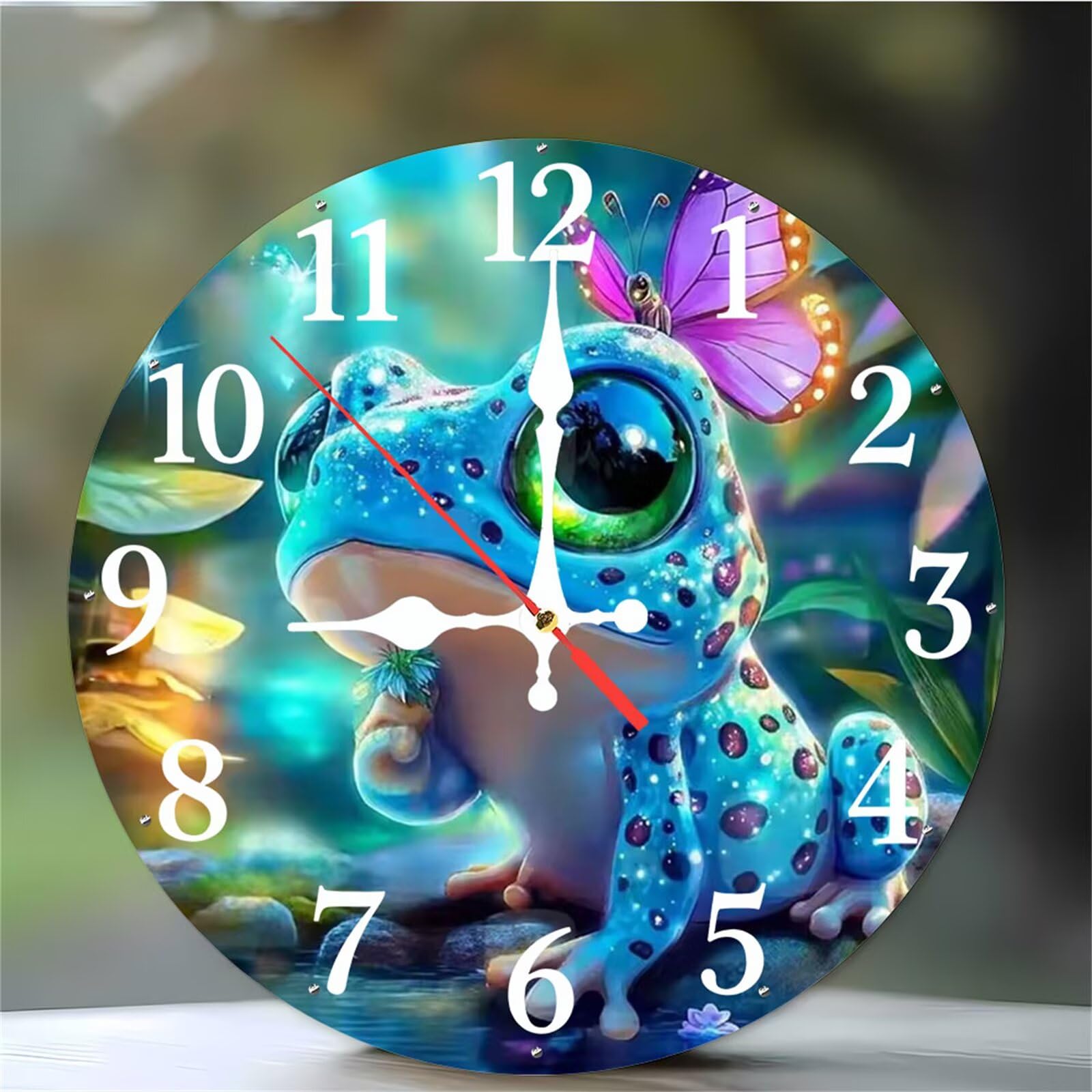 Horloge murale grenouille bleue de 30 cm ronde et silencieuse
