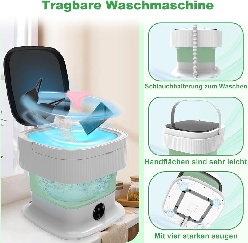 SuLiao 14L 2kg Mini Mosógép Centrifugával Kempinghez Otthonhoz Zöld - Green / White