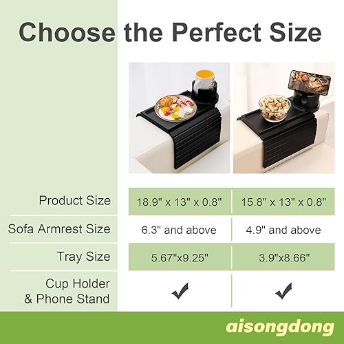 Miniatura 3 de Bandeja portavasos para sofá aisongdong - Bandeja de brazo de sofá 3 en 1 con soporte de taza giratorio 360 y soporte para teléfono, se ajusta a