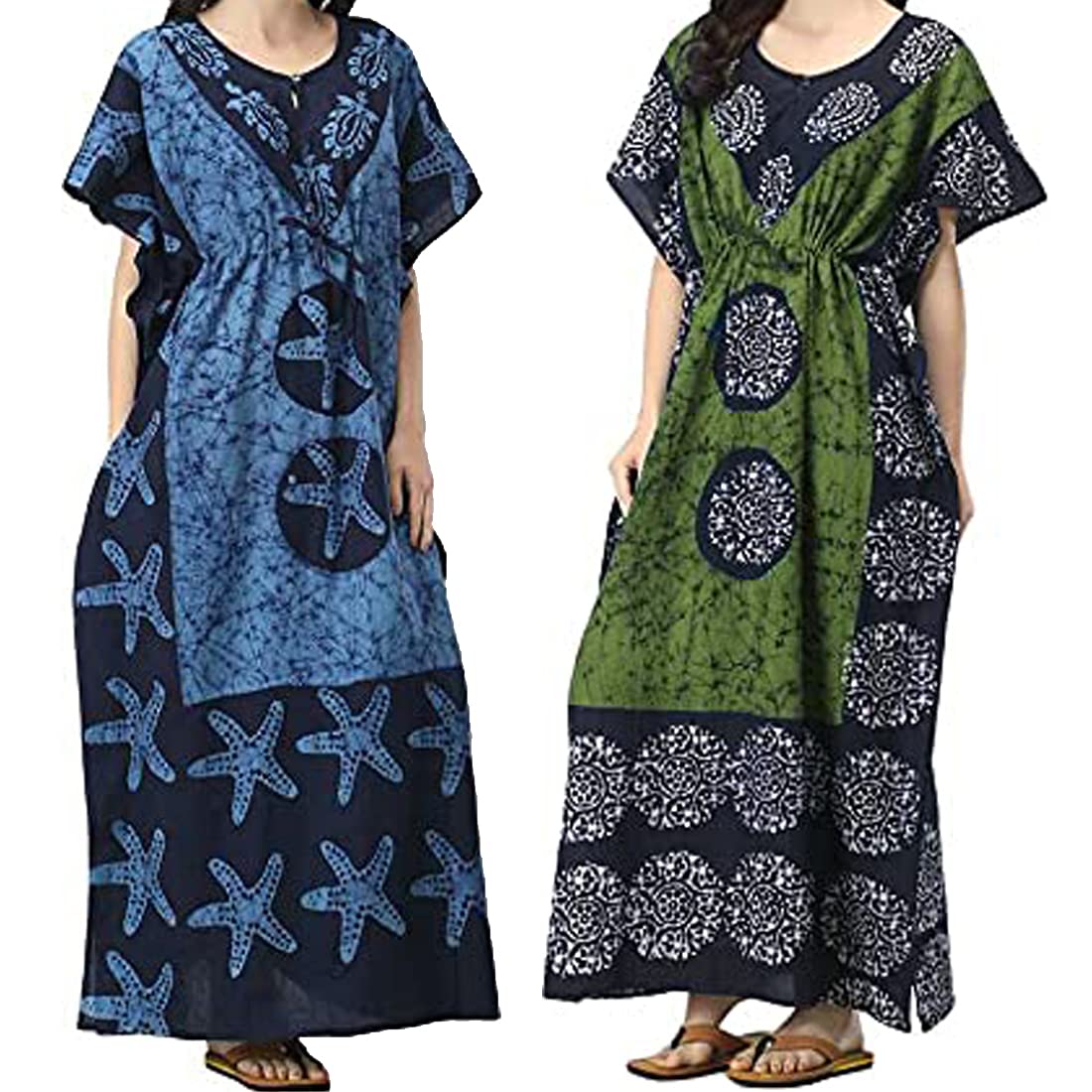 Combo Pack of 2 Women Fashion Clothing Cotton Sleep Lounge Wear Maternity Nighties Nightdress Maxi Kaftan Nightgown-image-7