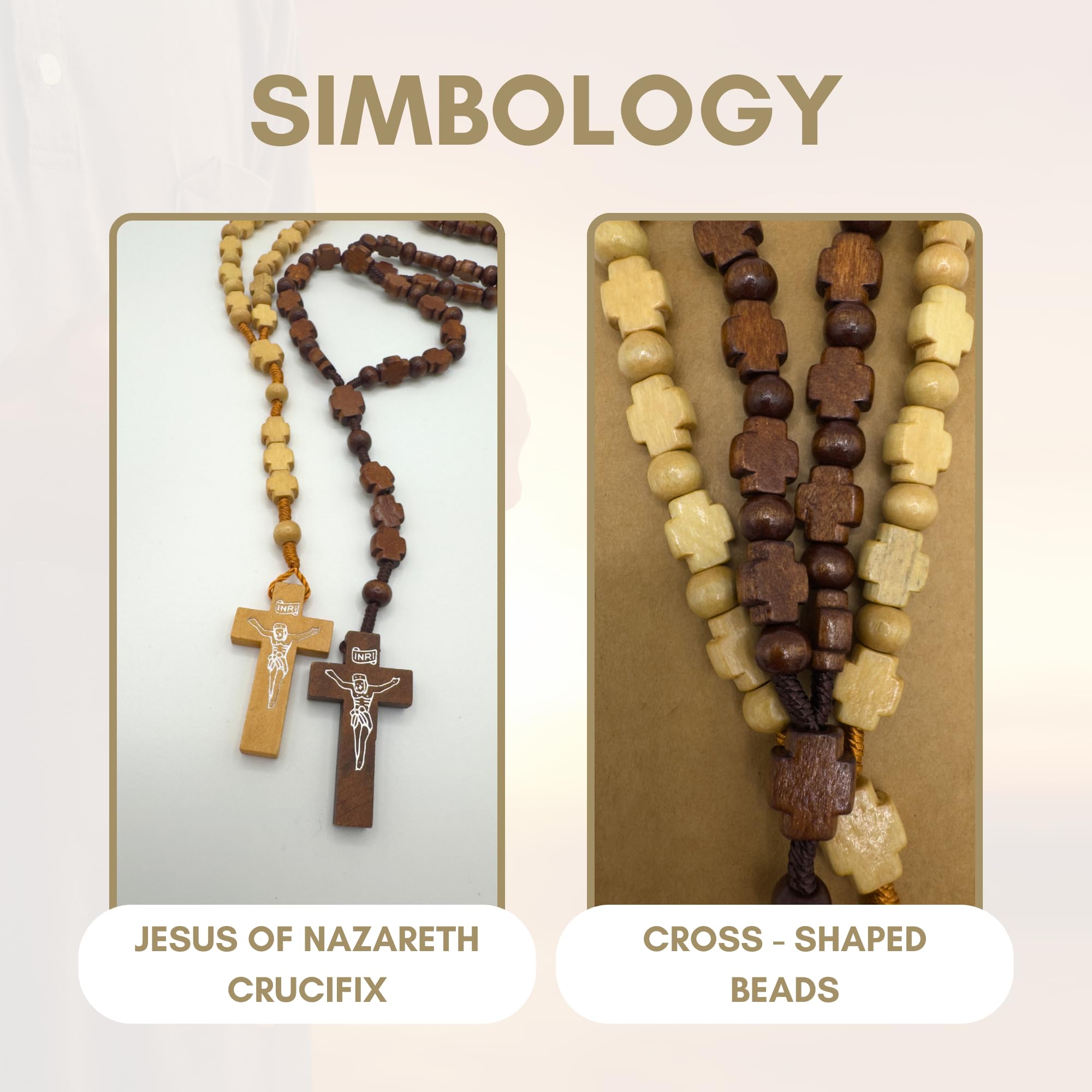 Rosario religioso de madera de olivo artesanal – Pack de 2 rosarios religiosos unisex para hombre y mujer – Cruz de madera clásica – Ideales como regalos bautizo para invitados y confirmación