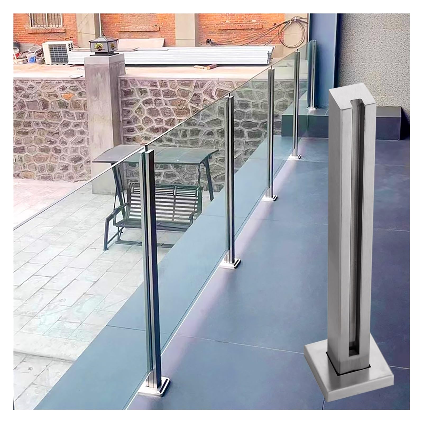 Système de poteaux de balustrade carrés en acier inoxydable pour panneaux de verre de jardin