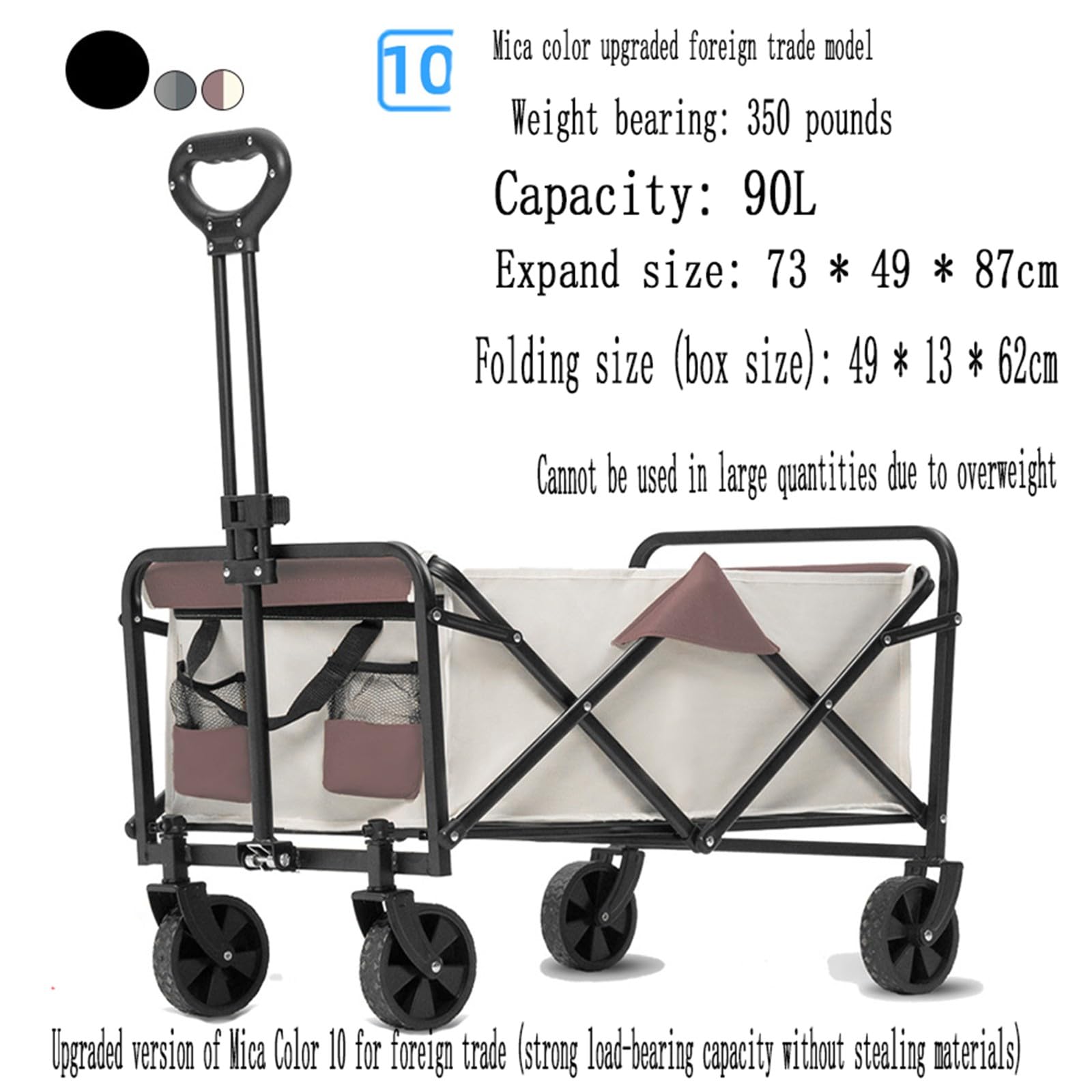 Carrello da Spiaggia Pieghevole Carrello da Giardino Portatutto con Ruote per Ogni Tipo di Terreno Braccioli Regolabili Ruote Rimovibili e Sacchetti per Tazze per Campeggio C