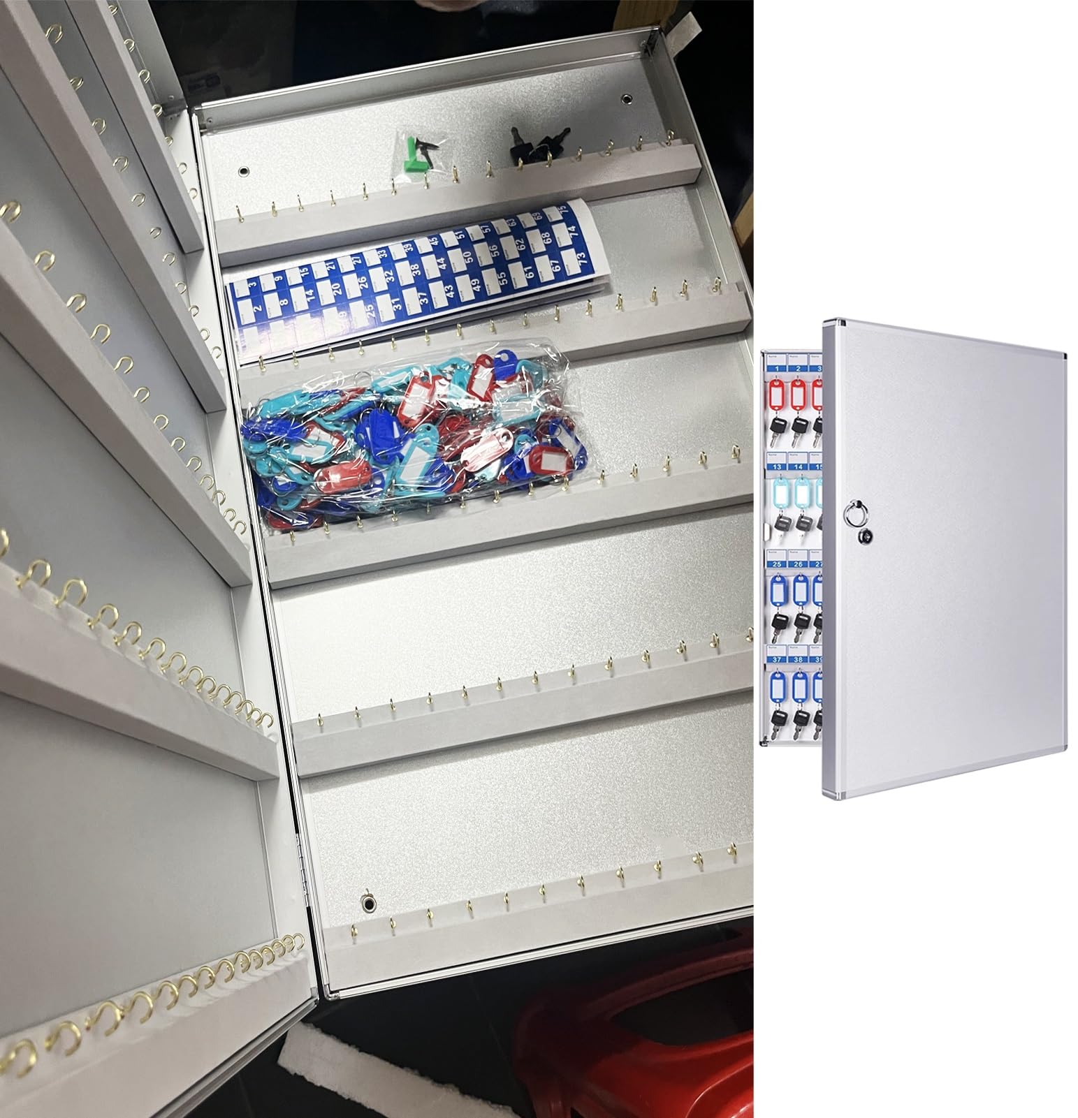 Armoire à clés verrouillable pour 48 clés avec crochets et autocollants numérotés, idéale pour les agents immobiliers et les gestionnaires immobiliers, boîte de rangement sécurisée pour clés de maison