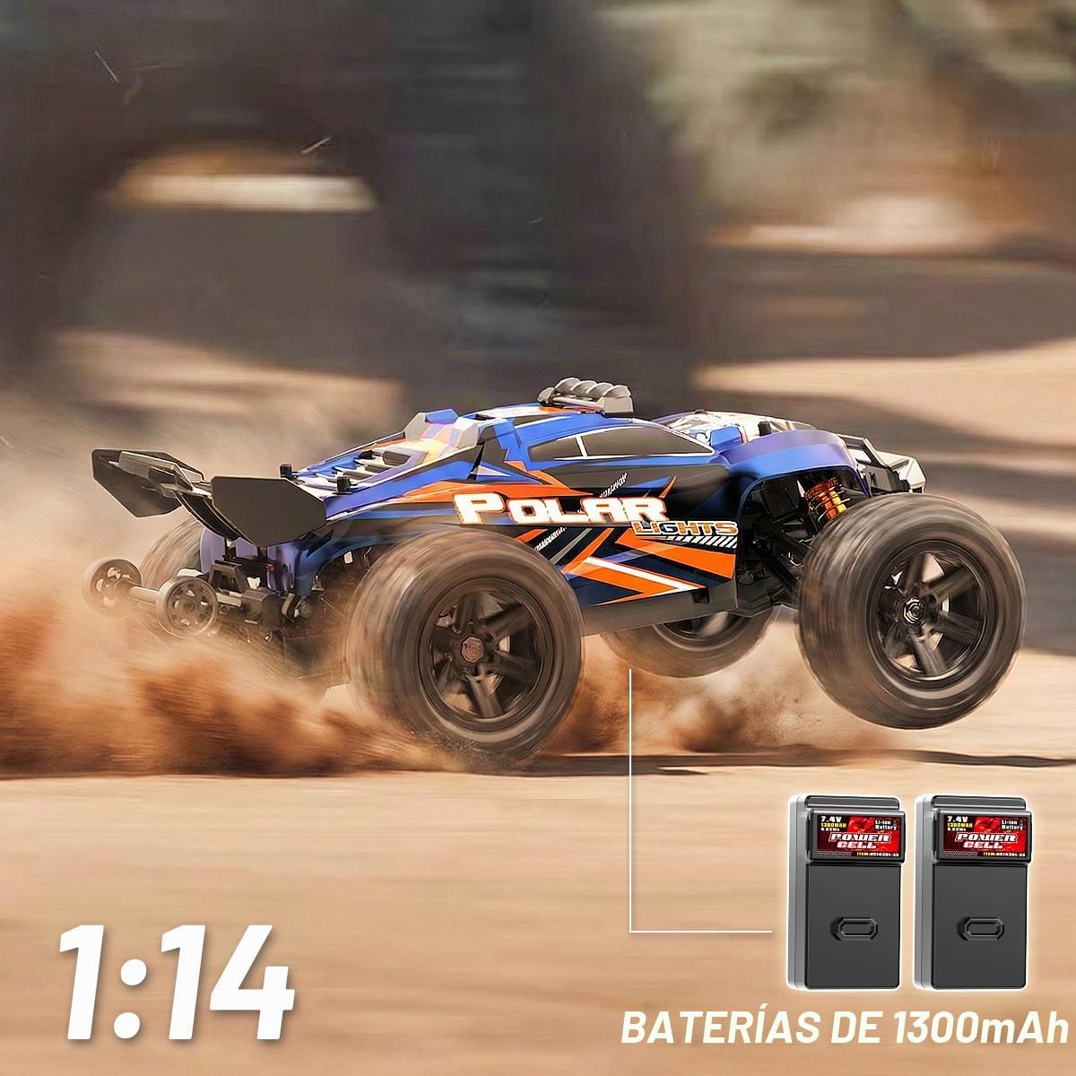 Coche teledirigido Adulto Profesional 1:14 Off-Road, Coche RC 4WD Alta Velocidad 40 km/h 2.4GHz,Vehículo RC 4x4 Impermeable con 2 Baterías Recargables 1300mAh y 2 Juegos de Neumáticos