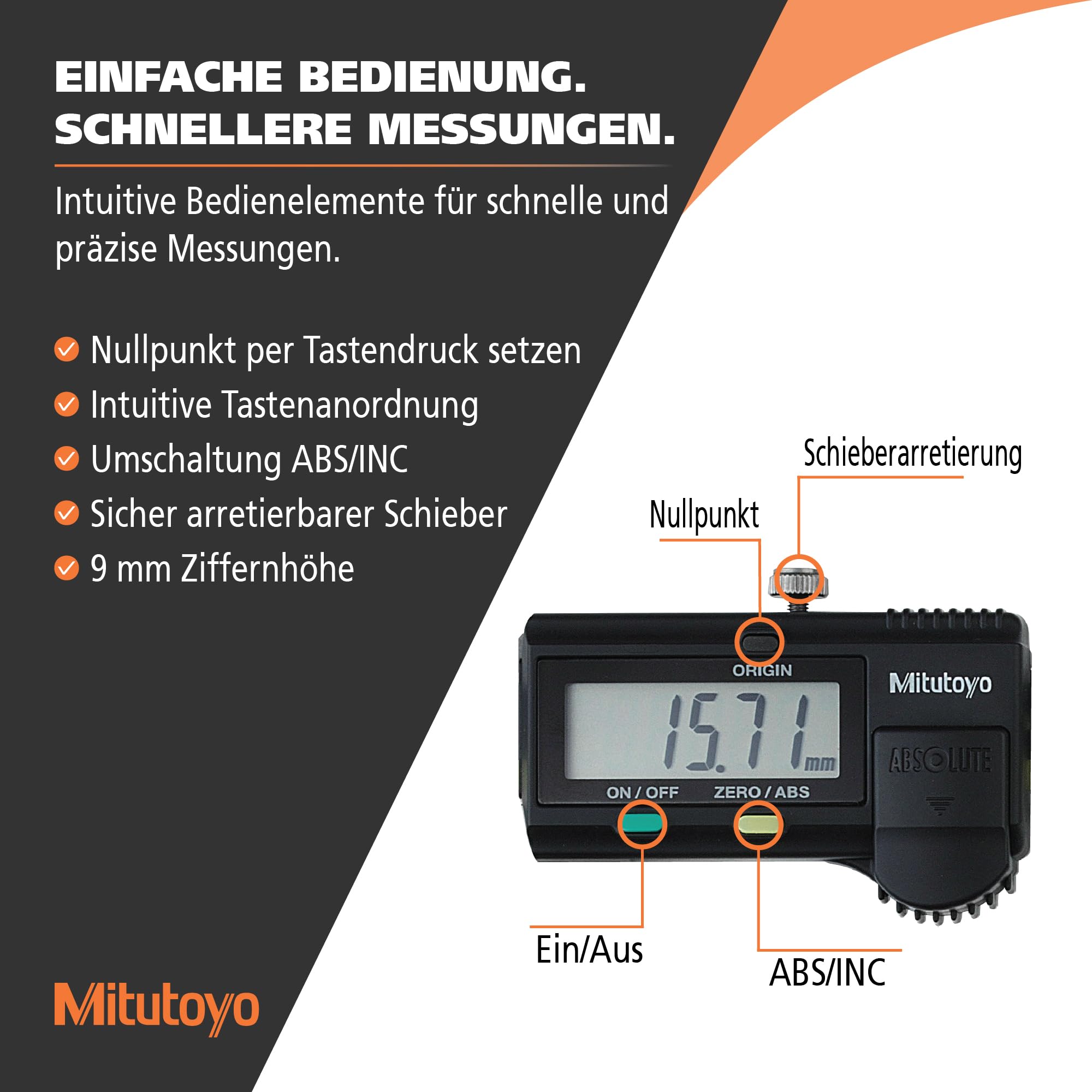 MITUTOYO Digital Messschieber ohne Datenausgang DIN 862, Tiefenmaß rund 0-150 mm, 1 Stück,500-184-30