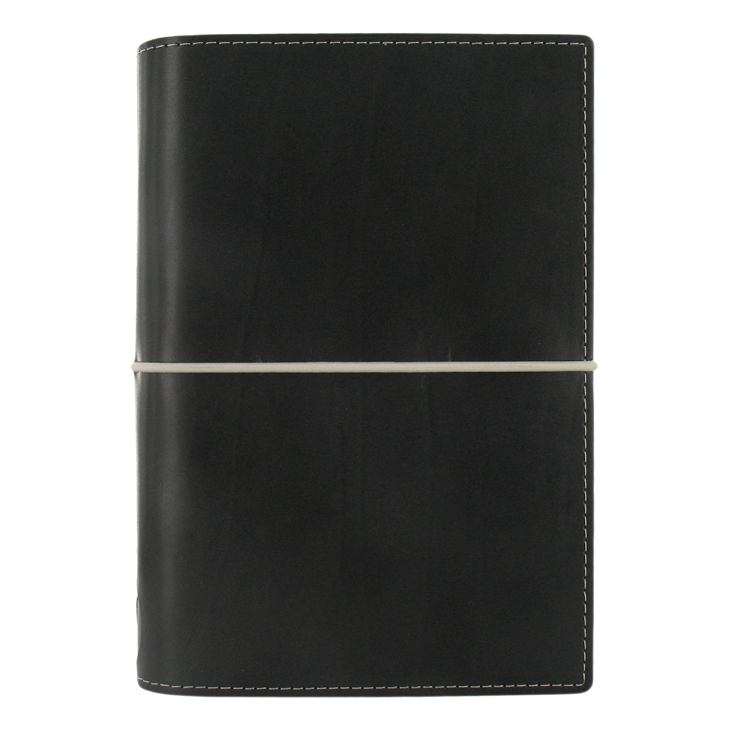 Filofax DOMINO Organizer Persönliche Größe Schwarz Lederoptik mit Kontrastnähten Sechs Ringe Wochenkalender Kalender Kalender Mehrsprachig 2024 (C027802-24)