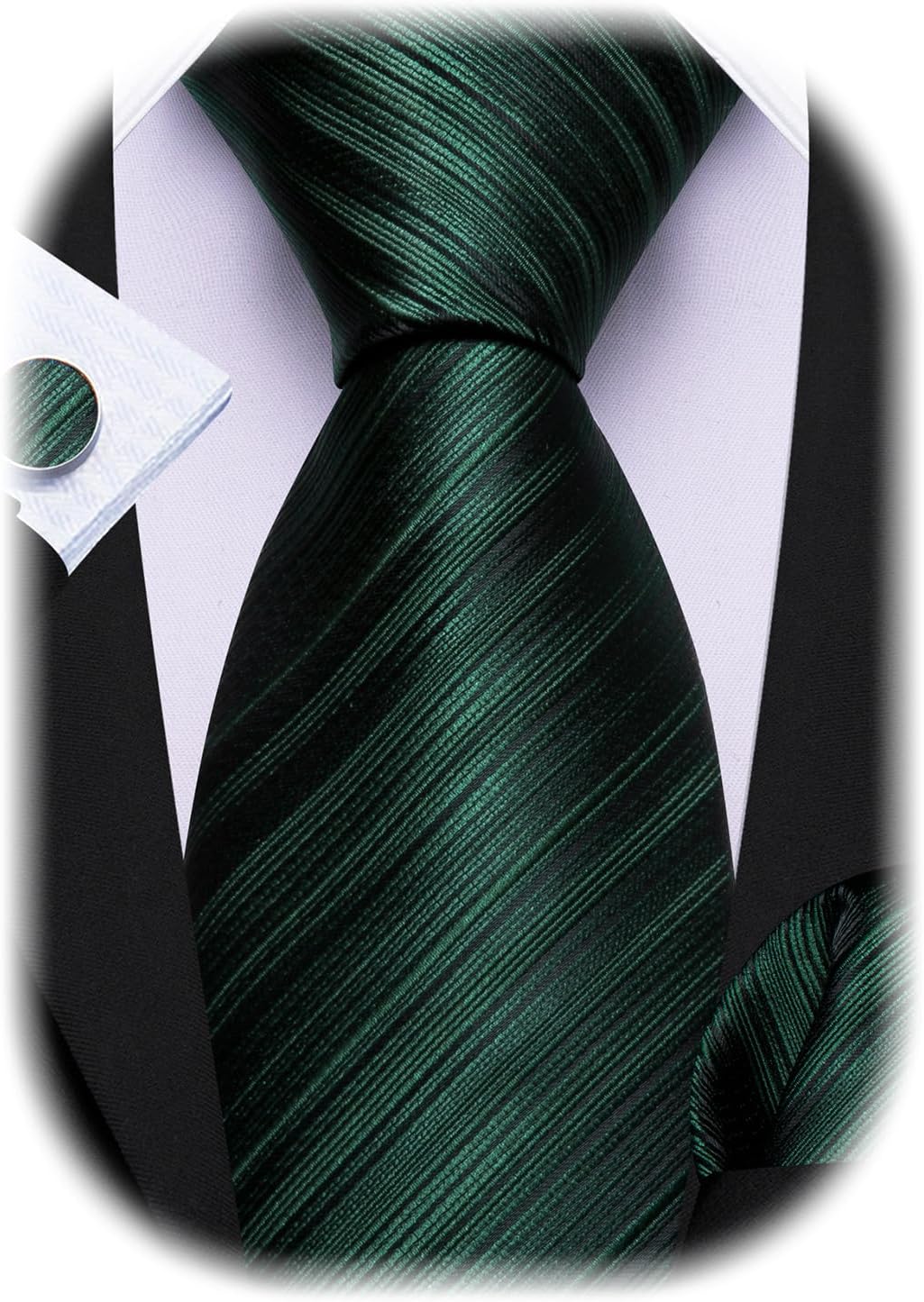 Barry.Wang Tie Sets for Men Silk Stripe Necktie Woven Checkered Handkerchief Cufflinks Formal Business Wedding