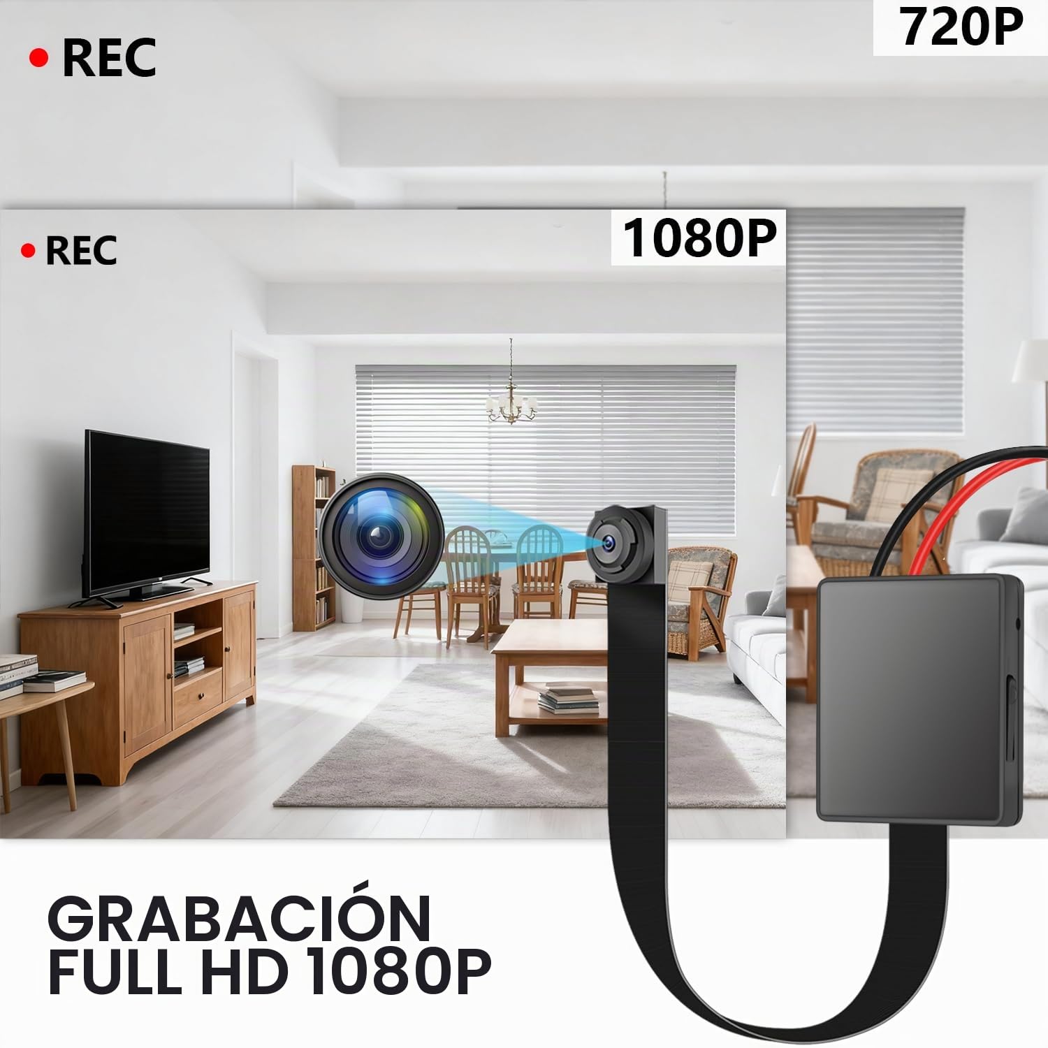 Cámara Espía 1080P Mini Cámara Espía oculta micro Cámara de Vigilancia Compacta con Detección de Movimiento Cámara con tarjeta SD de 16 GB/Batería externa de larga Duración/Grabación de audio y Vídeo