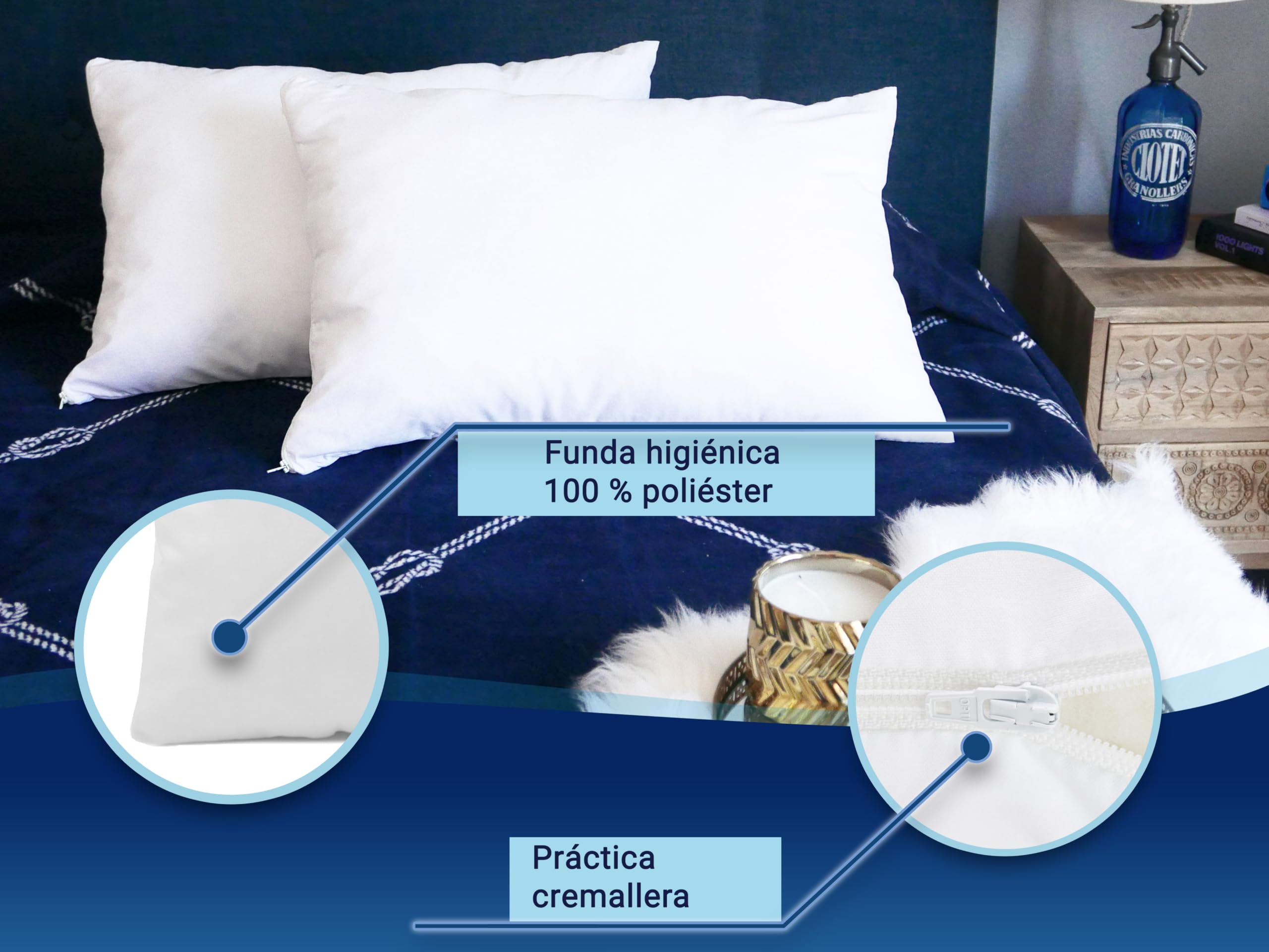ZOLLNER Juego de 2 Almohadas - Fabricadas en Alemania - Relleno de poliéster - Funda de poliéster Lavables a 60 °C - 40 x 60 cm - Calidad hotelera - Certificación Oeko Tex®