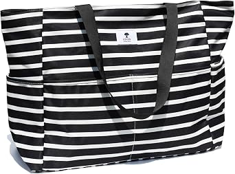 ESVAN Large Foldable Beach Bag for for Women with Dry Wet Compartment Waterproof Sandproof Travel Gym Picnic Handbag