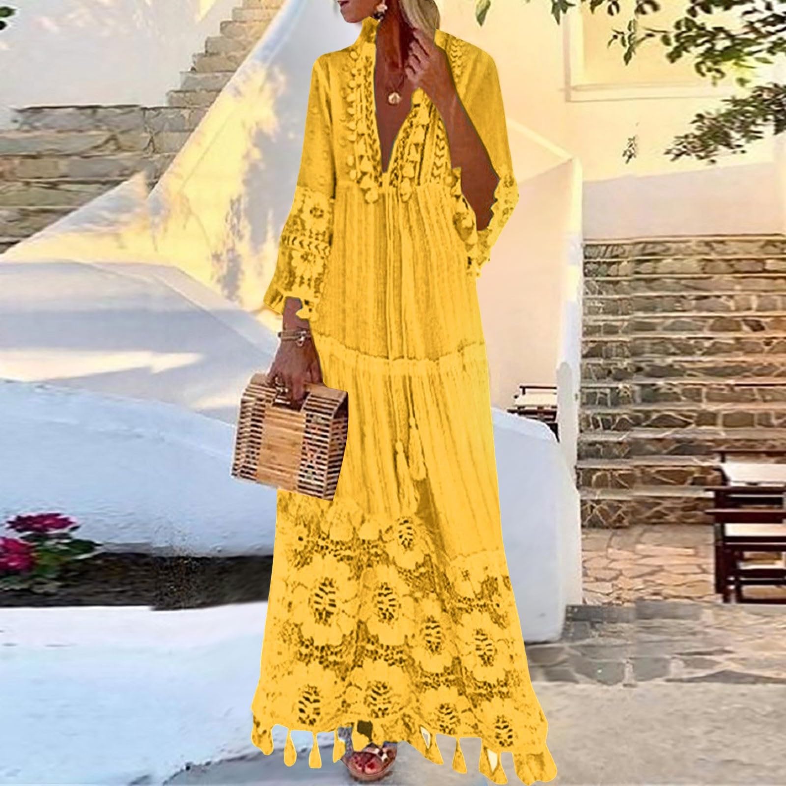 Generico Copricostume Donna Mare Caftano Loungewear Ideale Lungo Vestito Elegante Estivo Kaftano Casual BohéMien Kimono per Vacanze Spiaggia