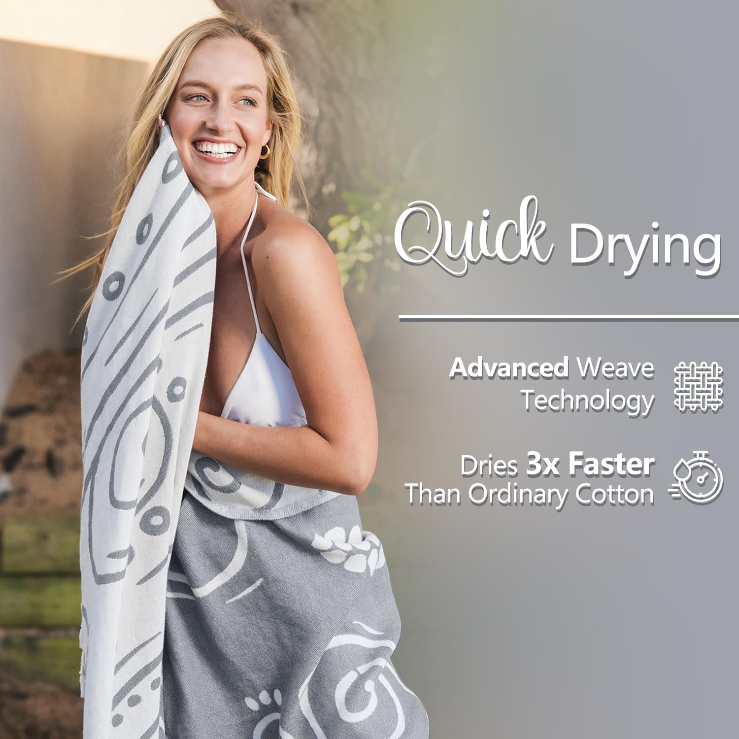 WEKAPO Turkish Beach Towel 39"x71" Oversized, 100% Cotton, Ultra Absorbent & Sand Resistant, Extra Large Beach Towel, Perfect for Beach, Bathroom, Pool, Travel (Grey Sea Turtle)