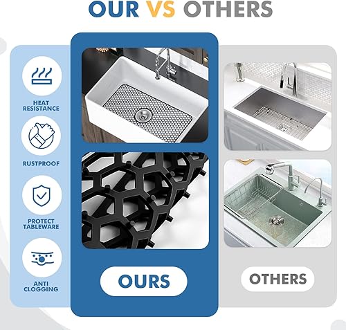 Miniatura 195 de Paquete de 2 tapetes de silicona para fregadero de 13.58 x 11.6 pulgadas, protectores para fregadero de cocina con drenaje central, rejilla Gris