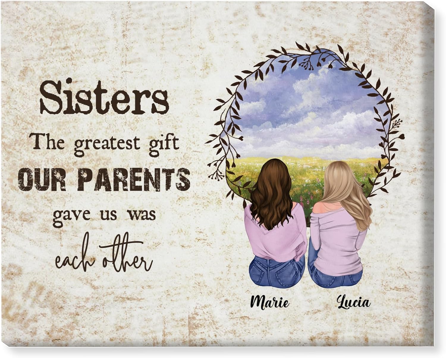 Gossby Personalized Custom Canvas (2 Sisters) Sisters. The greatest gift our parents gave us was each other Custom Best Friend Framed Canvas for Women, Personalized BFF Canvas Painting with Names for
