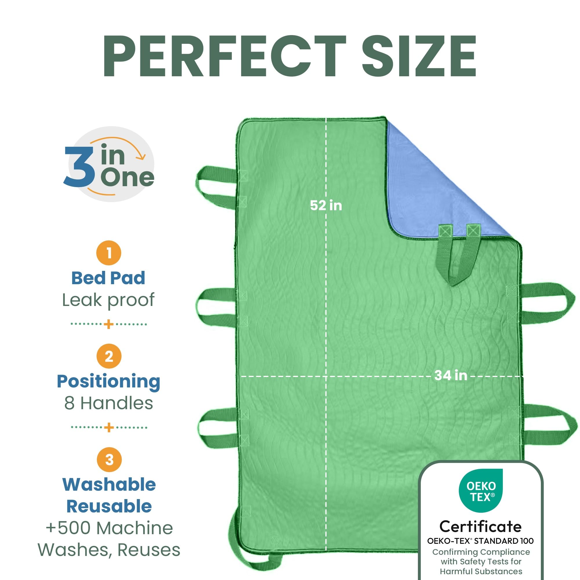 Almohadilla de cama de posicionamiento absorbente con Handlee