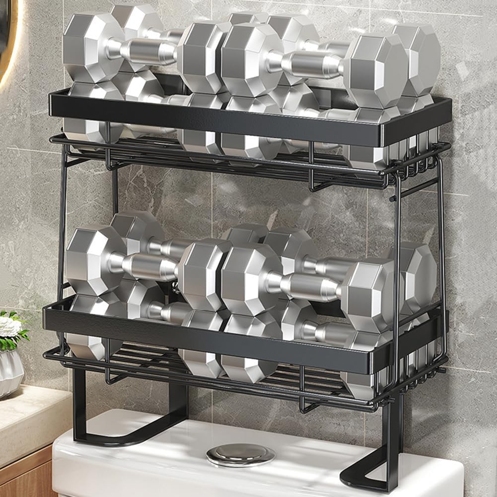 Garvee Scaffale salvaspazio sopra WC, organizer bagno sopra toilette | - Installazione senza fori (no drilling) - 3 ripiani - tre strati neri