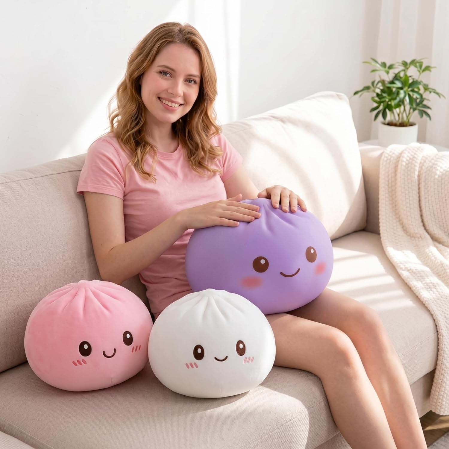 Giant Dumpling Squishy for Adults, 4/6/10 Inch Jumbo Dumpling Stress Ball, Soft Squeeze Decompression Dough, Relaxing Fidget Toy, Adult Fidget Tool (Purple M: 15cm/6 Inch) (Purple（No Steamer）,6in)