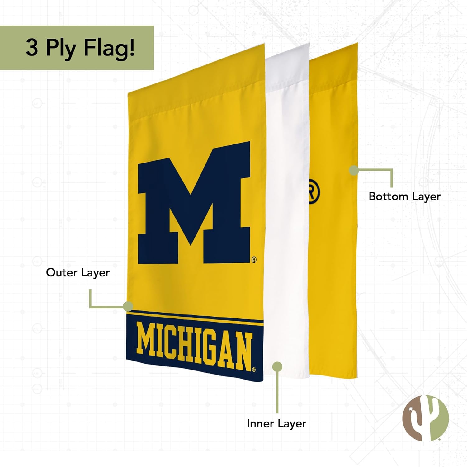 Desert Cactus University of Michigan UM Garden Flag – 19 x 12 inch Michigan Wolverines Banner, For Outdoor Display and Events (Design B) - Image 3