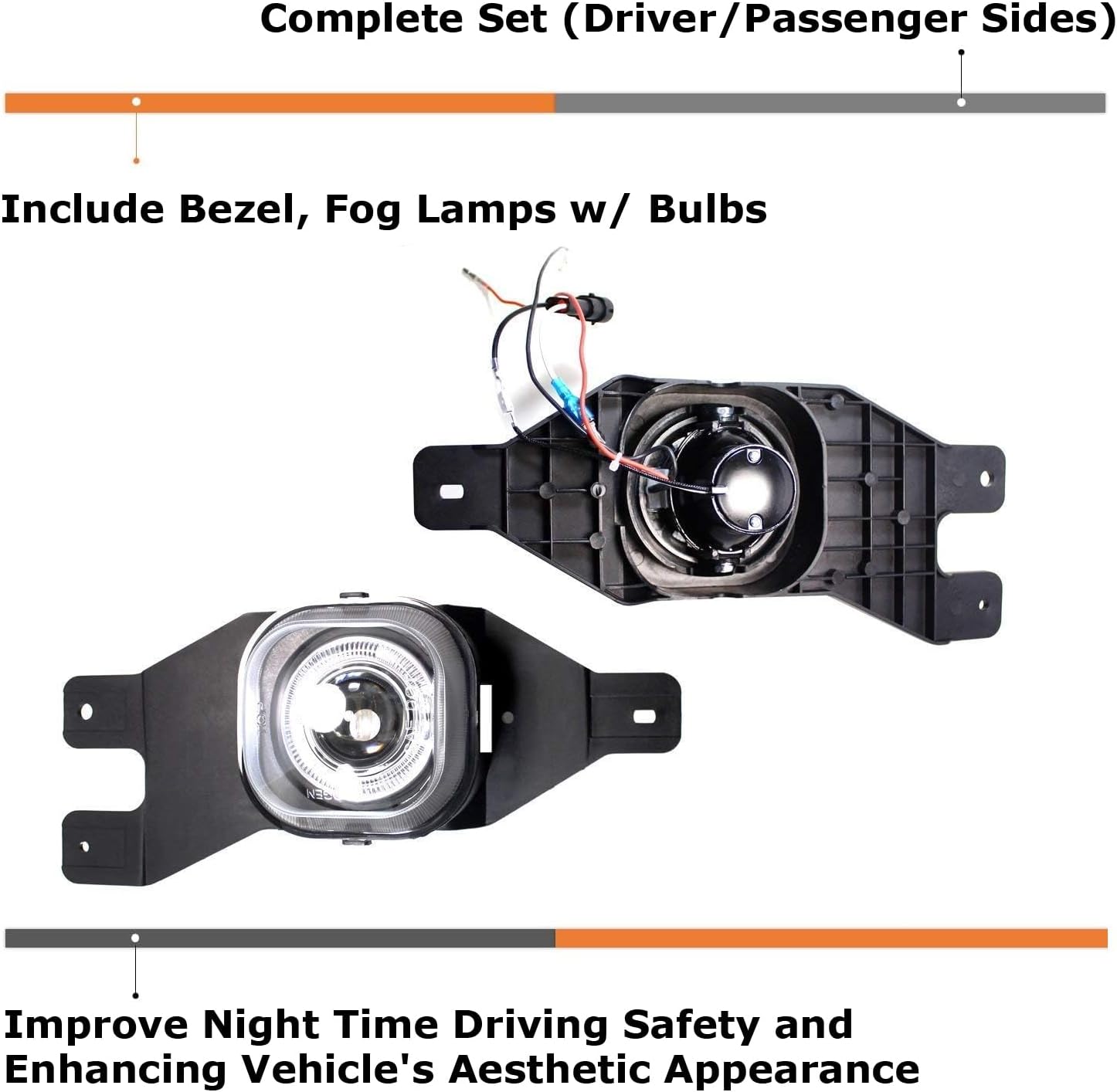 iJDMTOY Projector Fog Lights w/LED Halo Rings Compatible With 1999-2004 Ford F-250, 2001-2004 Ford F-350 F-450 F-550 Super Duty & Excursion