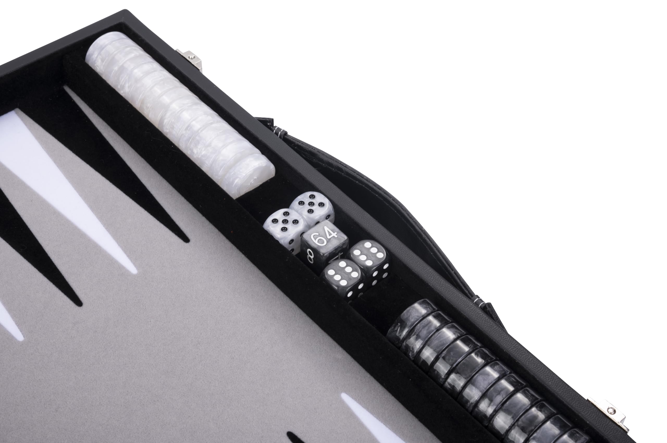 Engelhart - 250509 - Gran Backgammon de Lujo 18 Pulgadas - 45 cm - Símil Cuero & Incrustación de Fieltro - Dados & Fichas Nacaradas + 2 Cubiletes - Juego de Estrategia - Profesional & Ocio