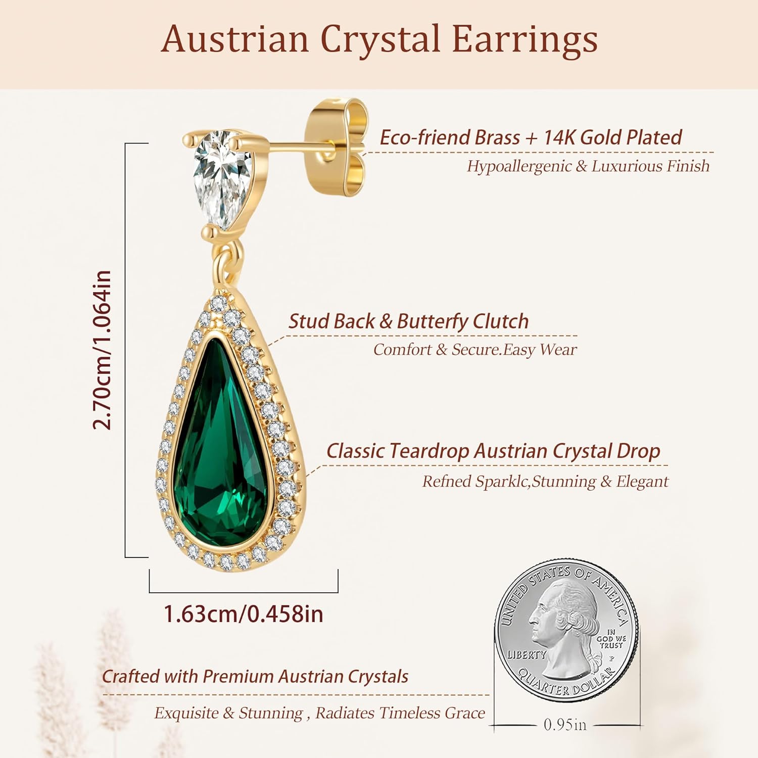 EVEVIC Austrian Crystal Halo Teardrop Dangle Drop Earrings for Women 14K Gold Plated Jewelry Gifts - Image 6