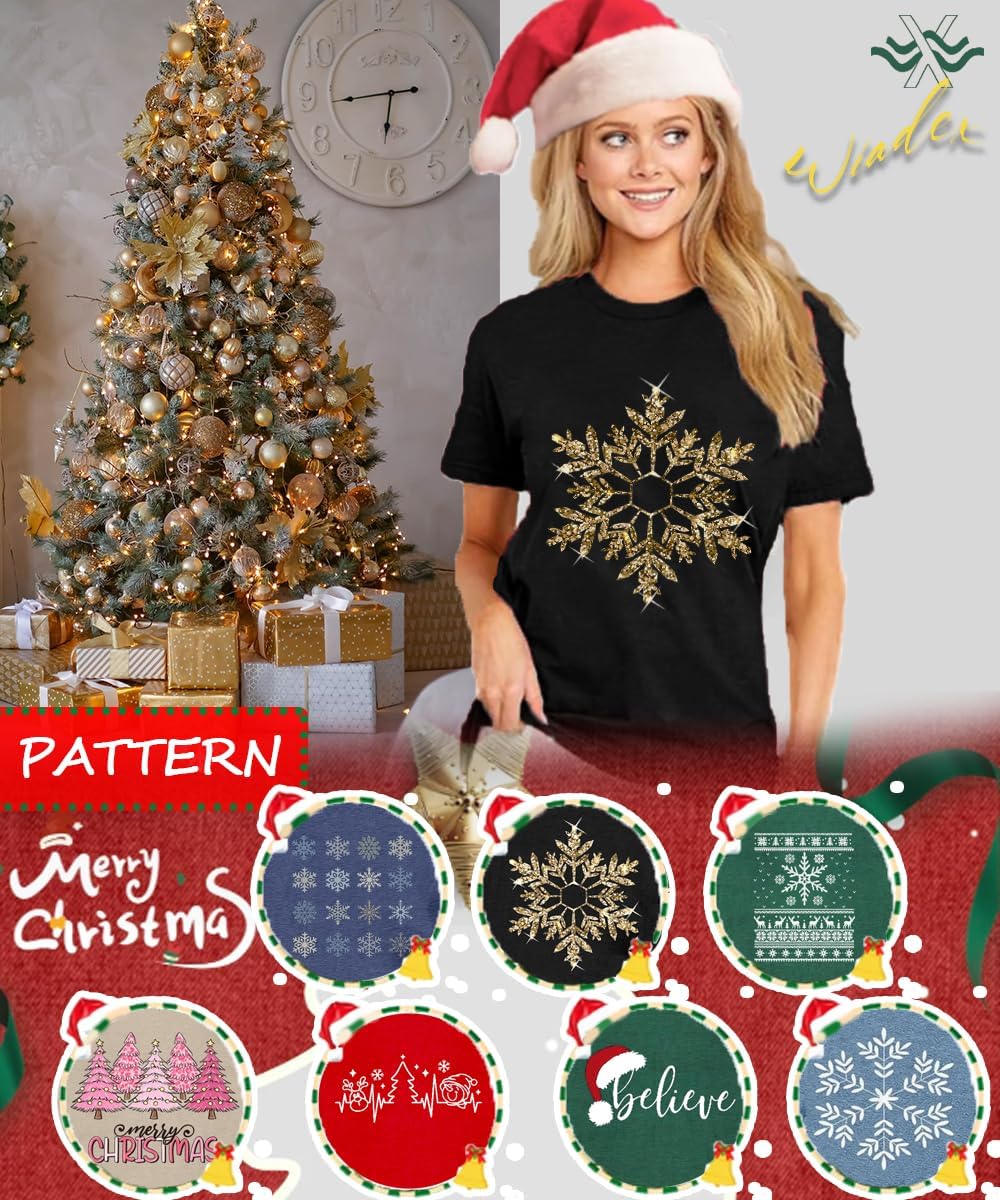 Christmas Shirts for Women Cute Snowflake Graphic T Shirt Casual Short Sleeve Holiday Outfit Tops - Image 6