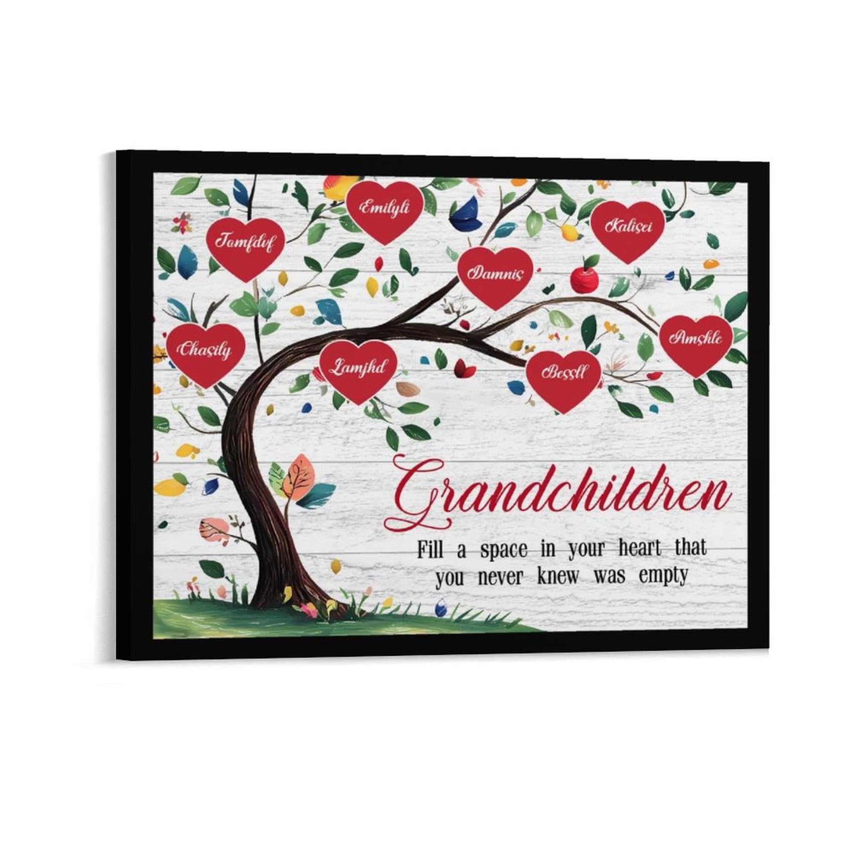 GOOBRRL Personalized 1-10 Family Name Poster Sign Custom Grandma and Grandpa Canvas Wall Art Grandkids Fill A Place In Your Heart You Never Knew Was Empty Canvas Sign Gifts for Grandparents Mom Dad