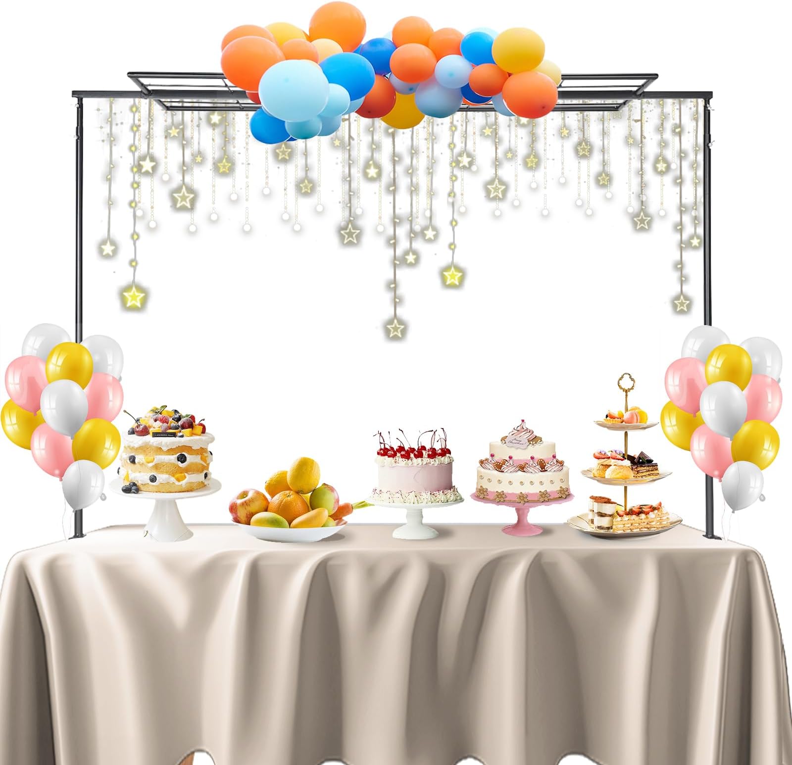 Over The Table Rod Stand with Clamps 50-102" Adjustable Metal Balloon Arch Stand Flower Table Arch Suitable for Birthday,Party,Wedding,Xmas Decoration,Black with Panel