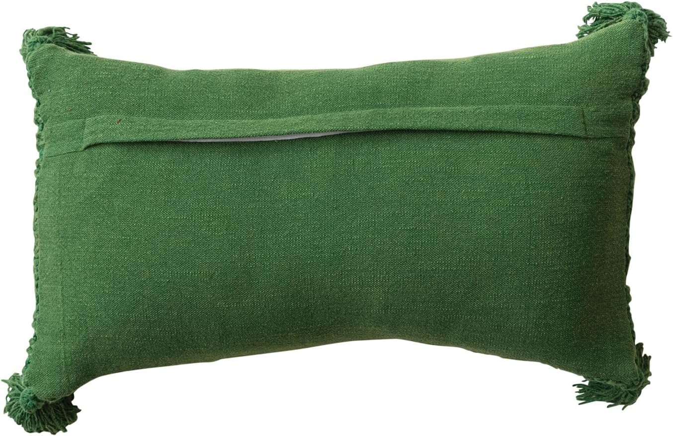 Creative Co-Op Woven Cotton Knit Lumbar Pillow with Tassels, Sandwashed Finish, Green