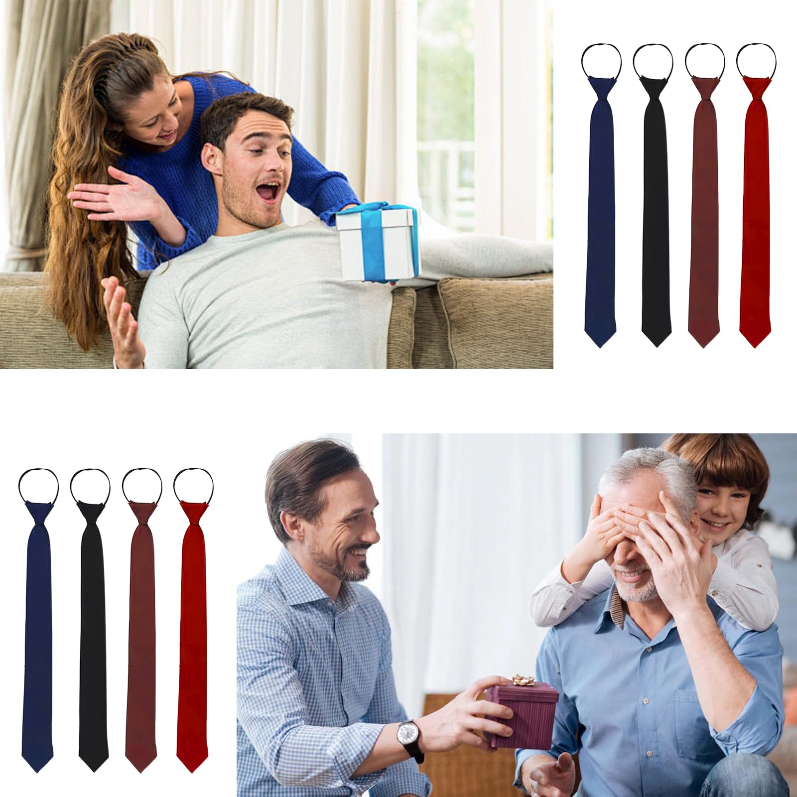 Xinnun Lot De 4 Cravates à Fermeture éclair Réglables Pour