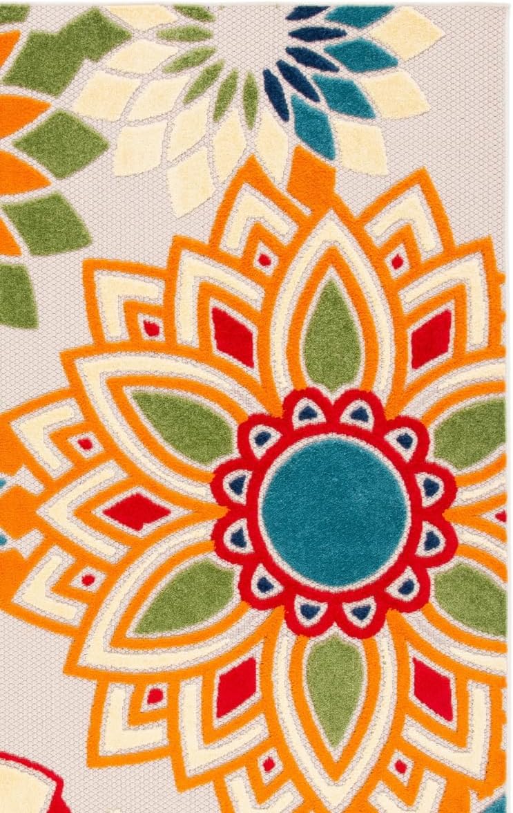 SAFAVIEH Washable Rug Outdoor Cabana Collection - 6'7" x 9', Ivory & Orange, Non-Shedding & Easy to Clean, Ideal for Patio, Backyard, Mudroom (CBN328A)