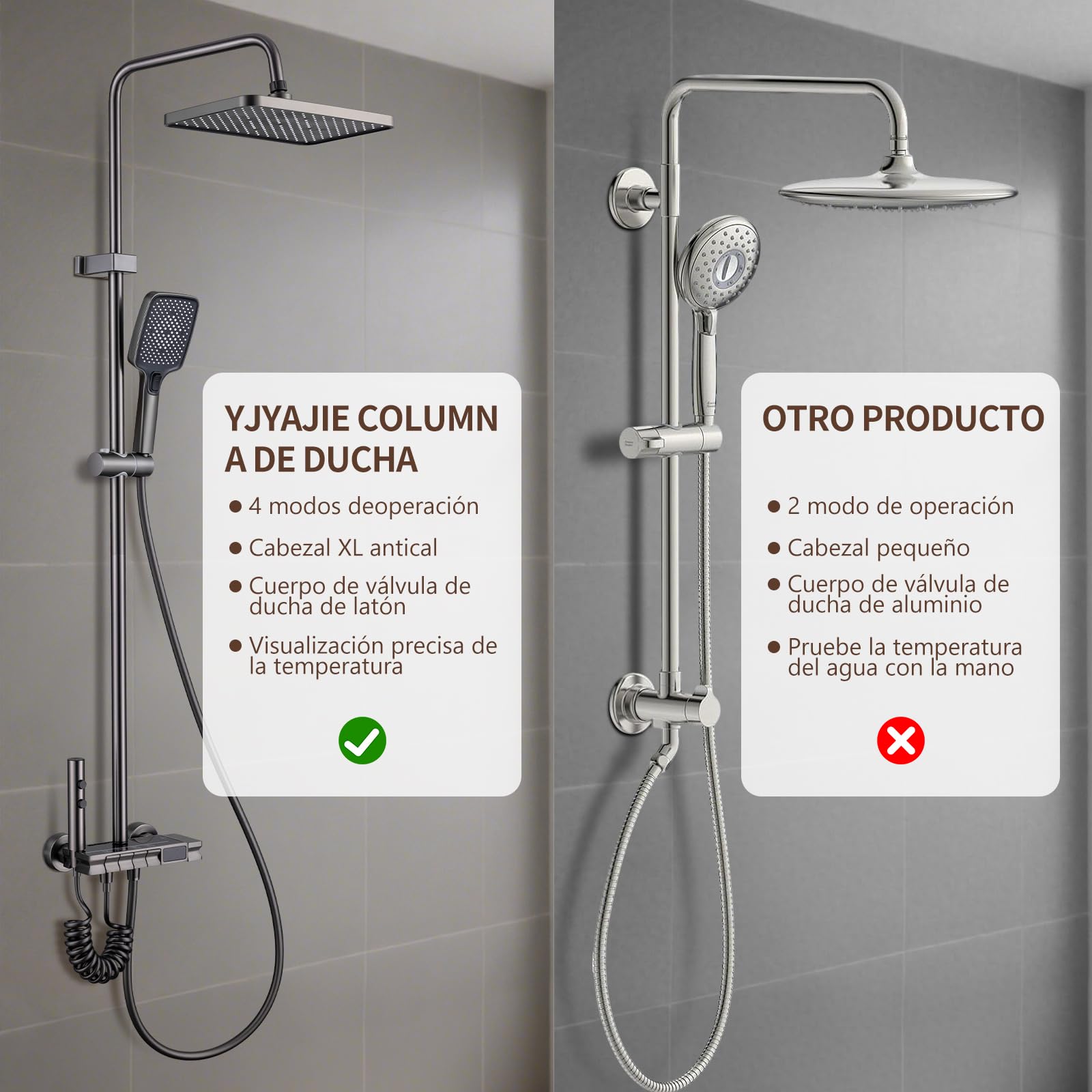 Columna Ducha con Grifo, Ducha de Bano Columna con Pantalla Digital LED - Cabezal Cuadrado, Altura Ajustable Ducha de Mano, Grifo para Bañera y Rociador Auxiliar - Baño de Lujo y Confort