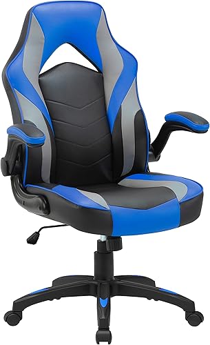 Lorell Silla de juegos con respaldo alto, azul y negro
