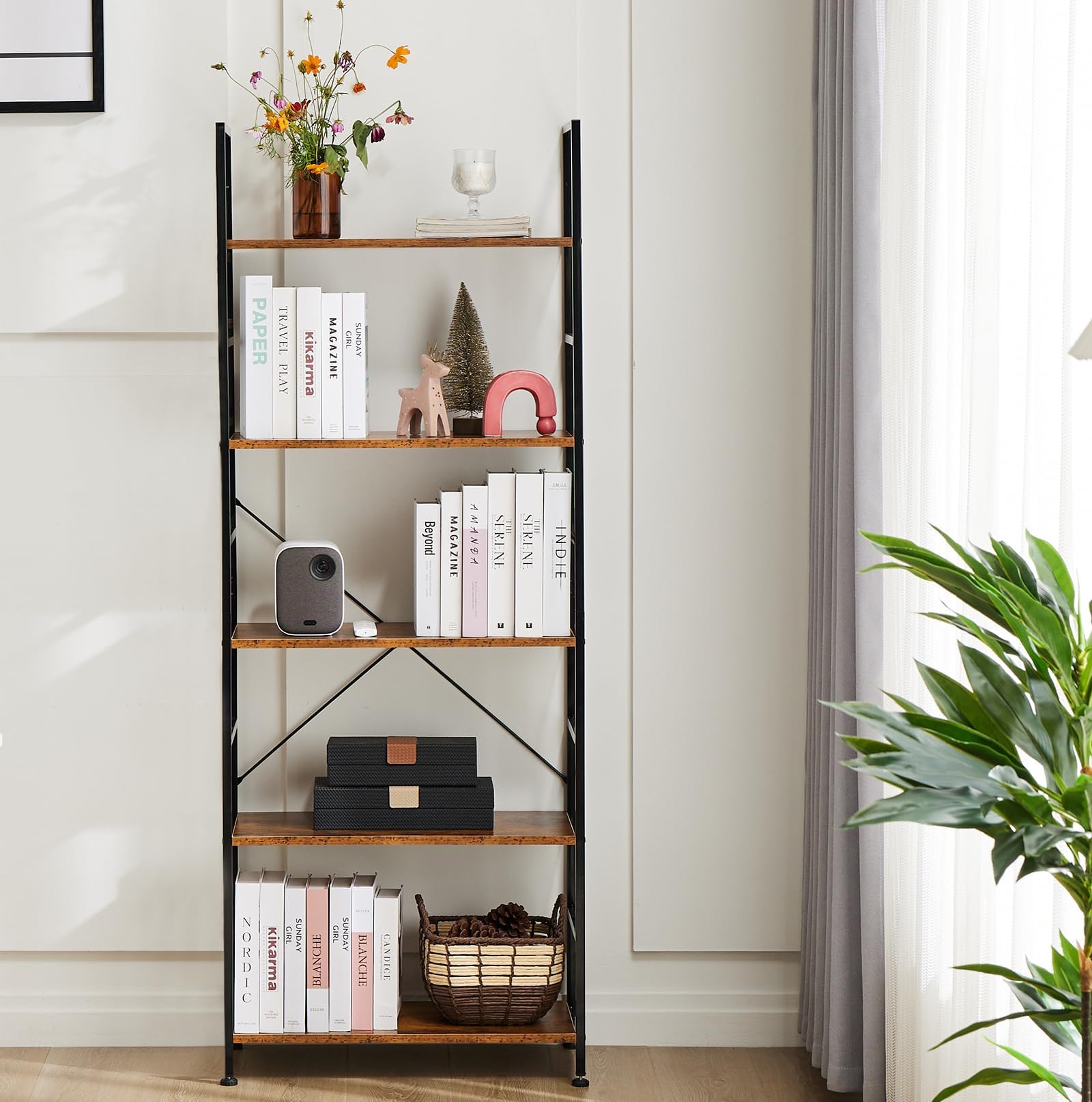 NEWBULIG 5 Tier Bookshelf, Tall Bookcase Modern Book Rack
