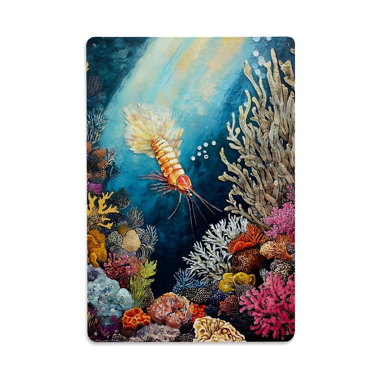 Jdfenggu Vintage Vibrant Coral Reef Shrimp Scene Retro Metal Tin Sign, Metal Poster For Bar, Home, Man Cave, Kitchen, Laundry Room Art Decor 8X12 Inch