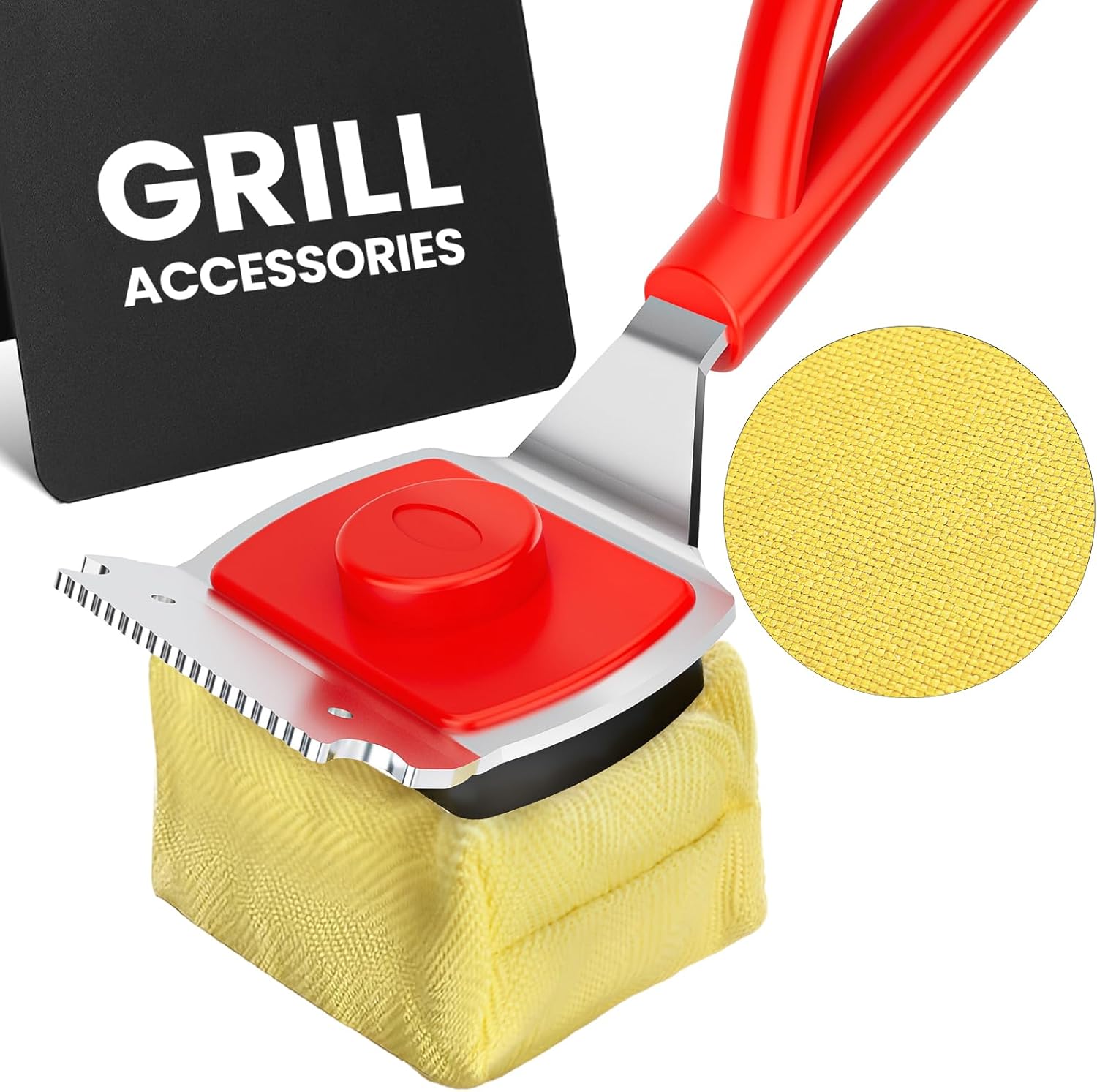 Grill Brush Bristle Free with Scraper, 22" Extra Long Outdoor BBQ Replaceable Cleaning Head, Safe Barbecue Cleaner Tool for Cast Iron or Stainless-Steel Grates