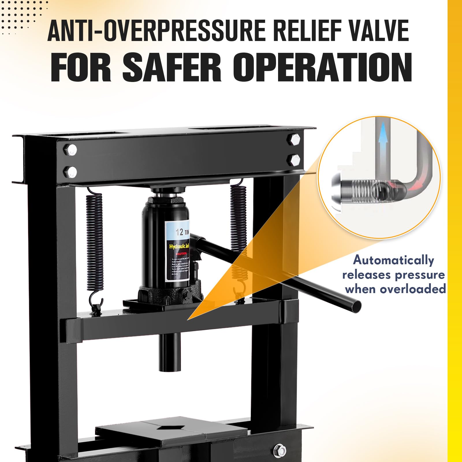 12 Ton Hydraulic H-Frame Press | Garage Shop Press With Adjustable Table & Safety Valve