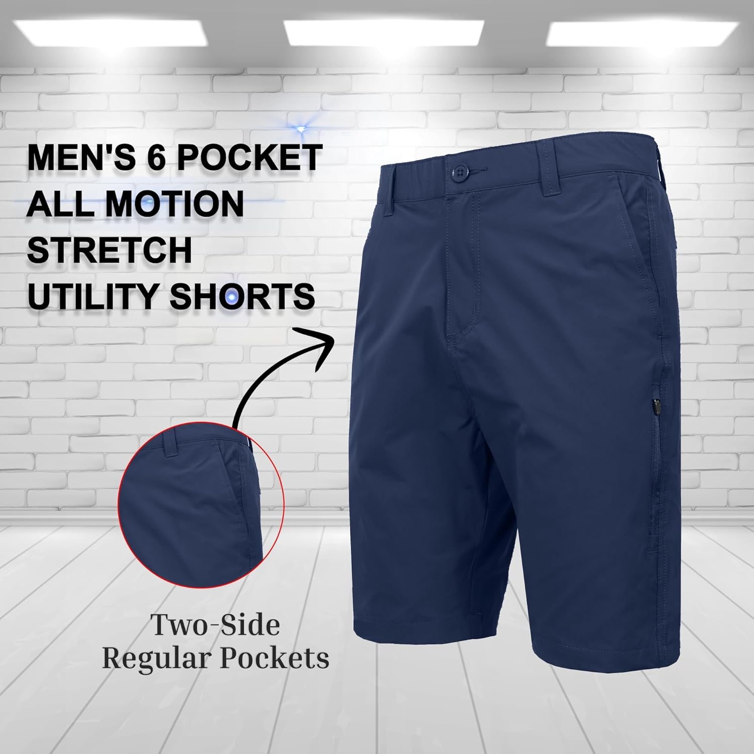 3-Pack Men’s 6-Pocket All Motion Stretch Utility Shorts – Modern Fit, Zipper Cargo Pockets, Button Closure (30-42)