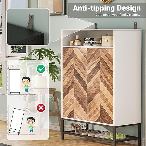 Miniatura 7 de Likein Armario de almacenamiento moderno con 2 puertas, armario de acento blanco con almacenamiento, aparador de madera independiente con estantes