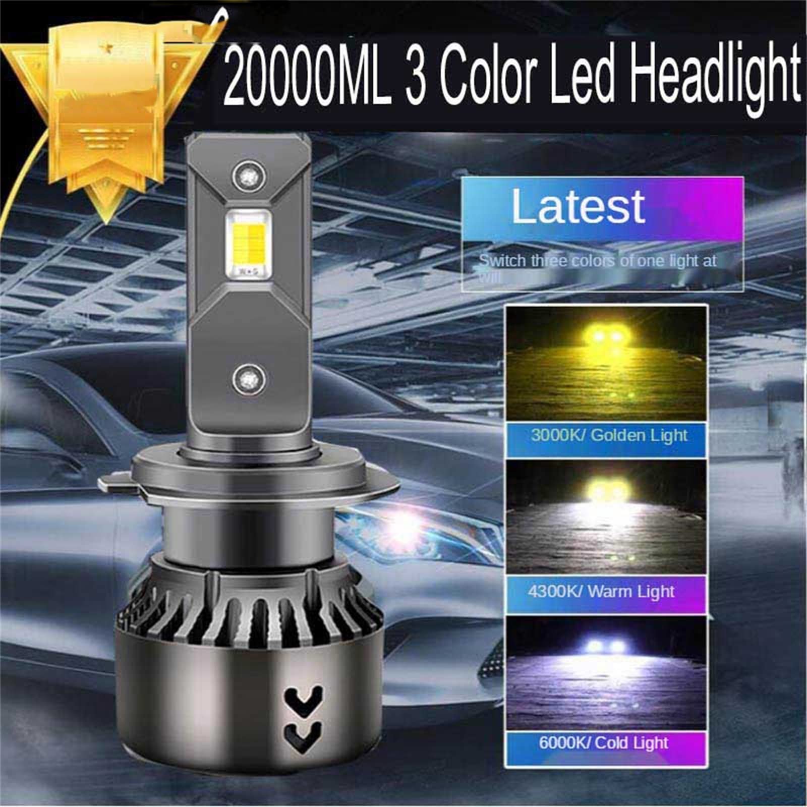 2 Uds Bombillas LED Para Faros Delanteros, Led 3 Colores 20000LM 75W Kit De Conversión De Faros LED Para Coche IP68 A Prueba De Agua,H4